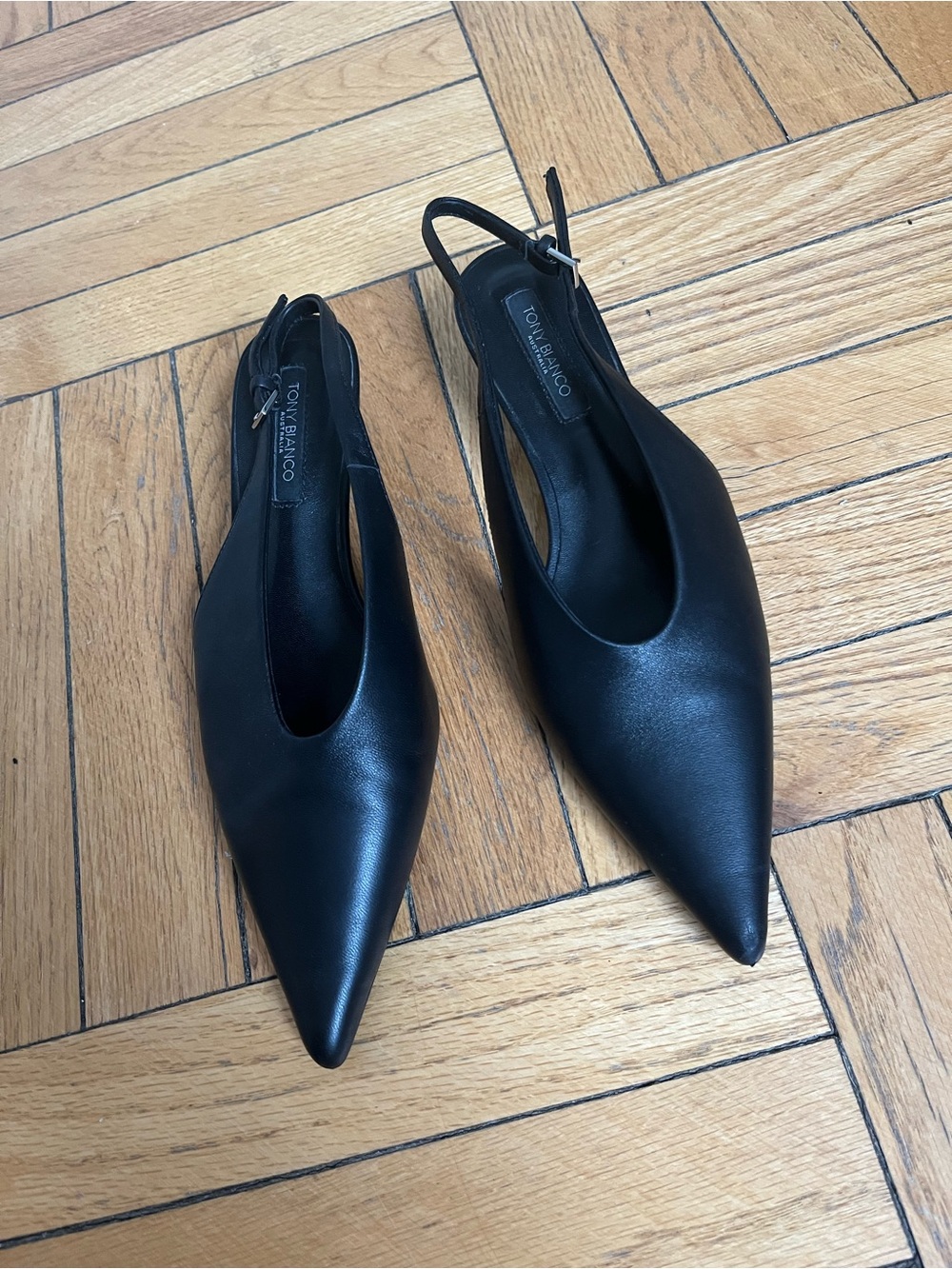 Tony Bianco Black Leather Slingback Pumps